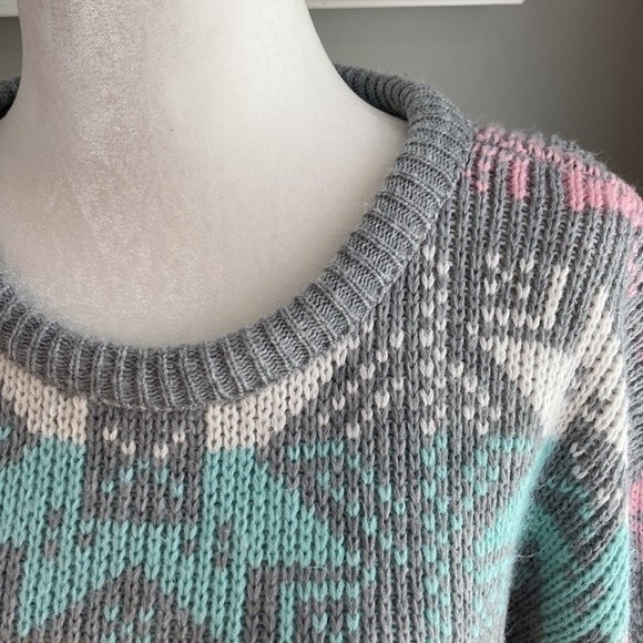 Vintage 80s Croquet Club Gray Crewneck Snowflake Winter Sweater Size Large - Picture 5 of 13
